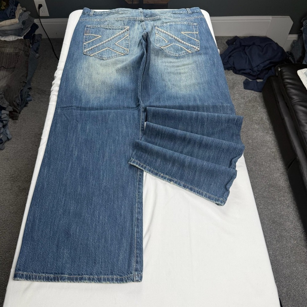 Fried Denim Jeans Mens 40x32 Blue Med Wash Relaxed Wide Leg Embroidered Denim